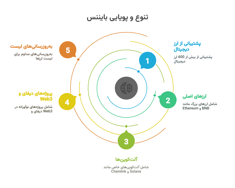 اینفوگرافیک تنوع ارزهای دیجیتال در بایننس